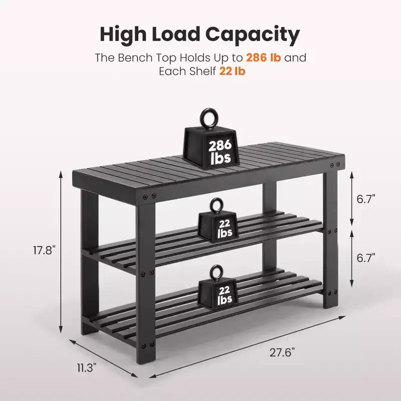 3-Tier Bamboo Shoe Rack Bench, 286 LBS Capacity for Entryway, Bedroom, Living Room and Balcony