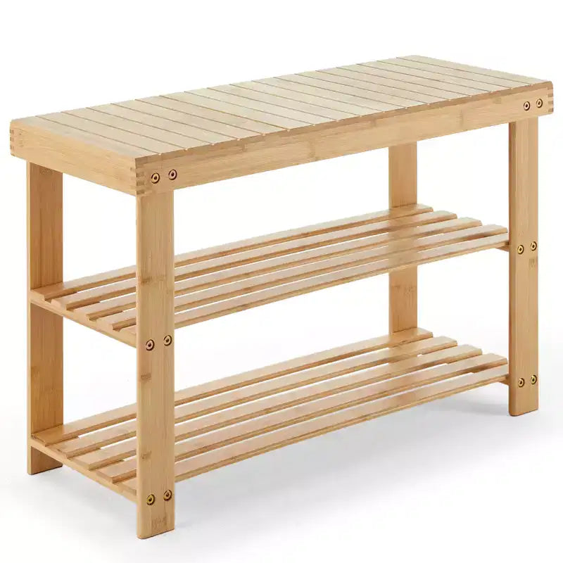 3-Tier Bamboo Shoe Rack Bench, 286 LBS Capacity for Entryway, Bedroom, Living Room and Balcony