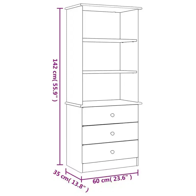 White Solid Pine Wood Tall Rectangular Bookcase