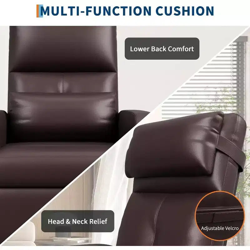 Power Recliner Chair with Massage and Heat, Adjustable Electric Recliner Ergonomic Overstuffed PU Leather Single Sofa, 2 Side Pockets and USB Port