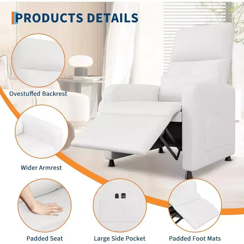 Power Recliner Chair with Massage and Heat, Adjustable Electric Recliner Ergonomic Overstuffed PU Leather Single Sofa, 2 Side Pockets and USB Port