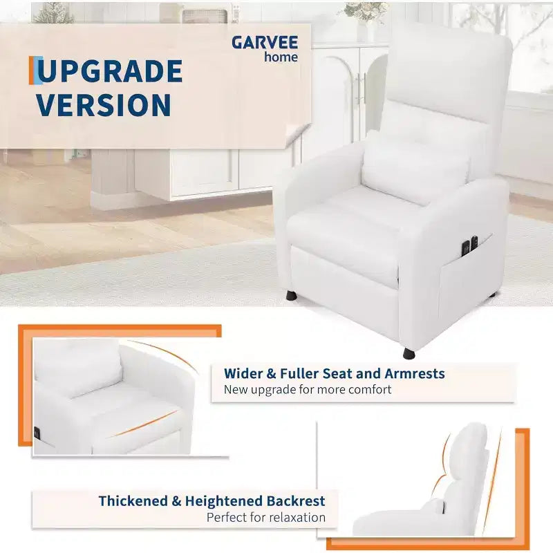 Power Recliner Chair with Massage and Heat, Adjustable Electric Recliner Ergonomic Overstuffed PU Leather Single Sofa, 2 Side Pockets and USB Port