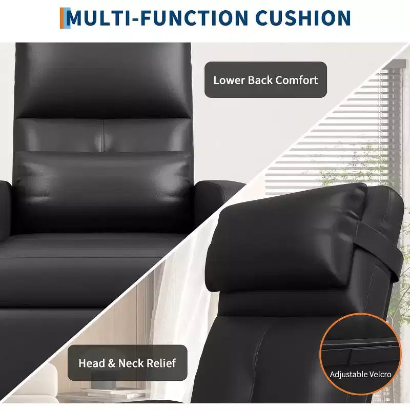 Power Recliner Chair with Massage and Heat, Adjustable Electric Recliner Ergonomic Overstuffed PU Leather Single Sofa, 2 Side Pockets and USB Port