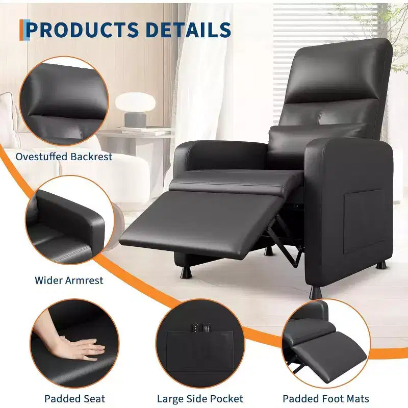 Power Recliner Chair with Massage and Heat, Adjustable Electric Recliner Ergonomic Overstuffed PU Leather Single Sofa, 2 Side Pockets and USB Port