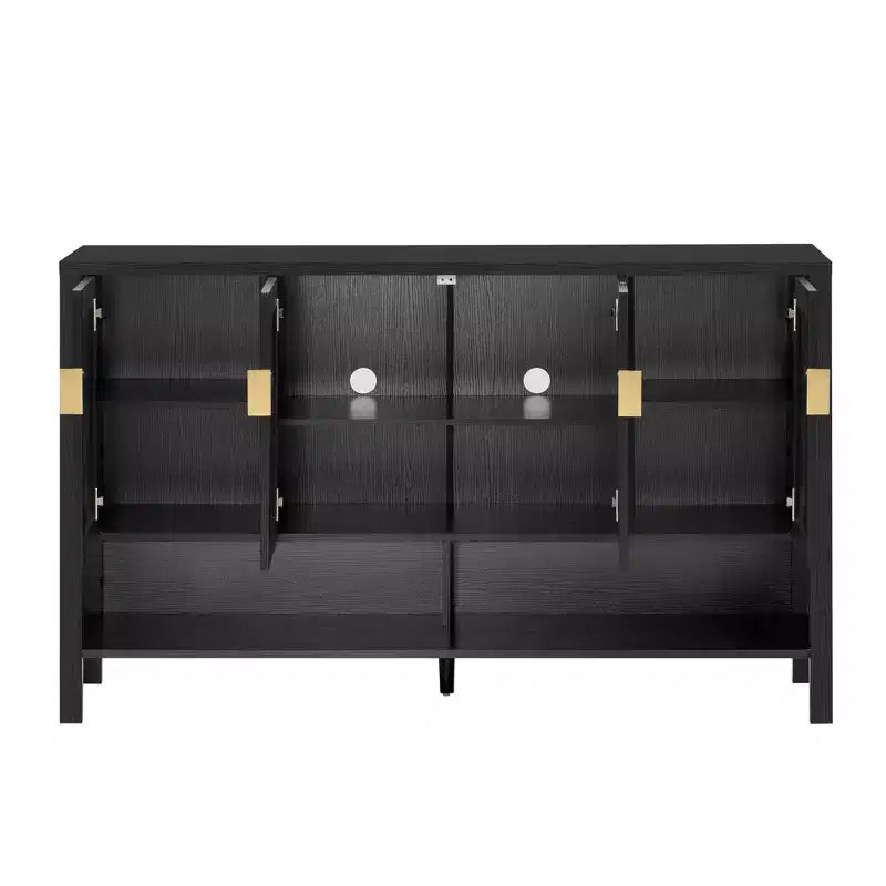 Modern Double-Tier 4-Door Sideboard Storage Cabinet with Open Shelves for Dining Room, Living Room, and Kitchen
