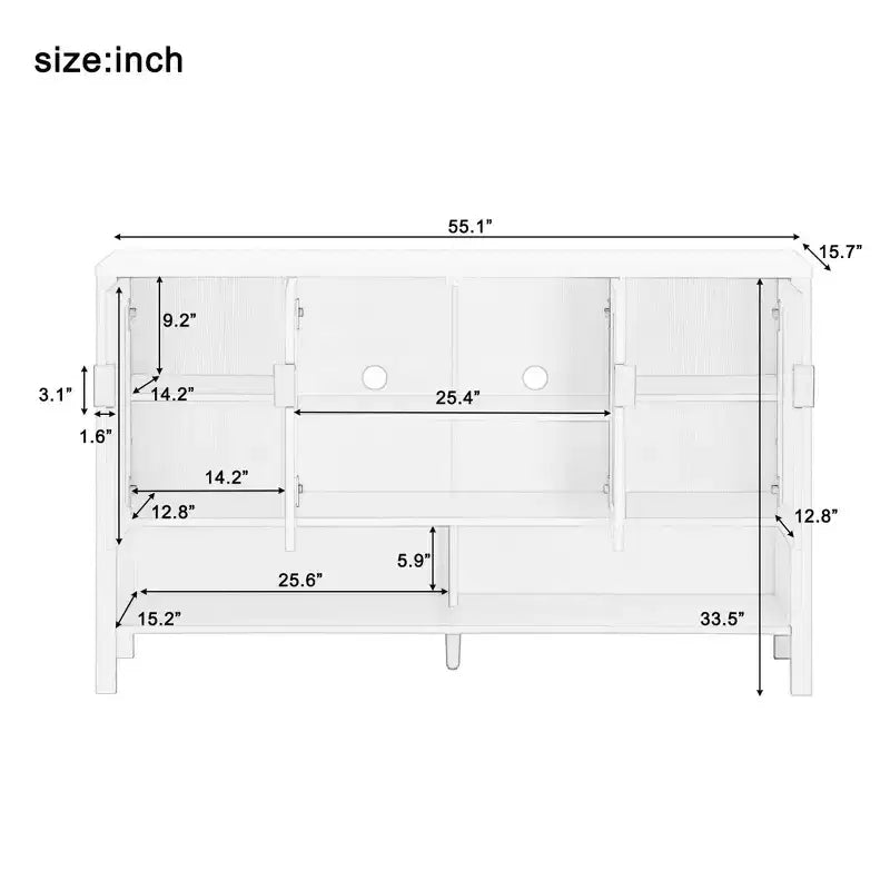 Modern Double-Tier 4-Door Sideboard Storage Cabinet with Open Shelves for Dining Room, Living Room, and Kitchen