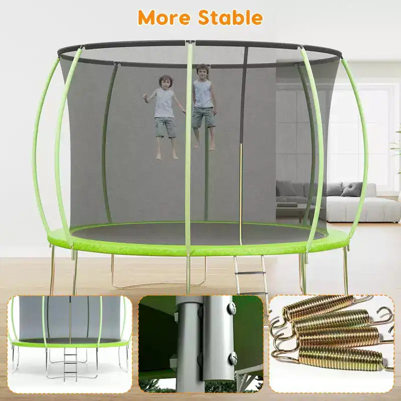 12FT Outdoor Trampoline with Safety Enclosure, 440 Lbs Capacity, ASTM Certified, No-Gap Net for Kids and Adults