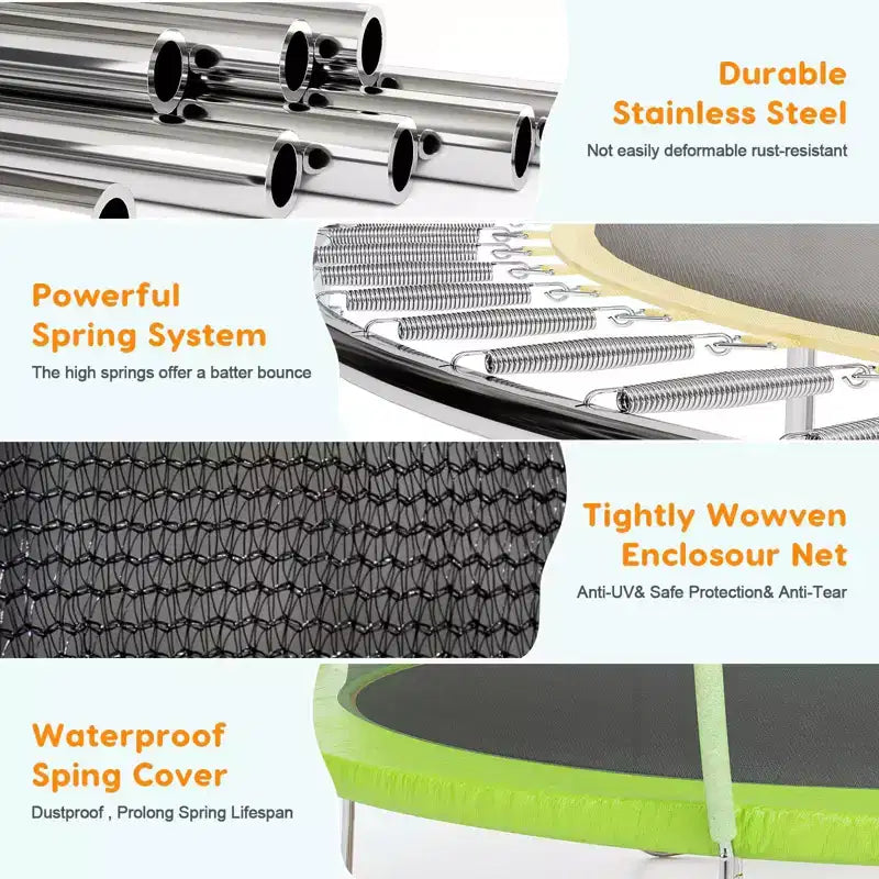 12FT Outdoor Trampoline with Safety Enclosure, 440 Lbs Capacity, ASTM Certified, No-Gap Net for Kids and Adults