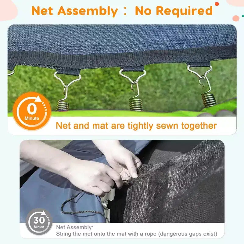 12FT Outdoor Trampoline with Safety Enclosure, 440 Lbs Capacity, ASTM Certified, No-Gap Net for Kids and Adults