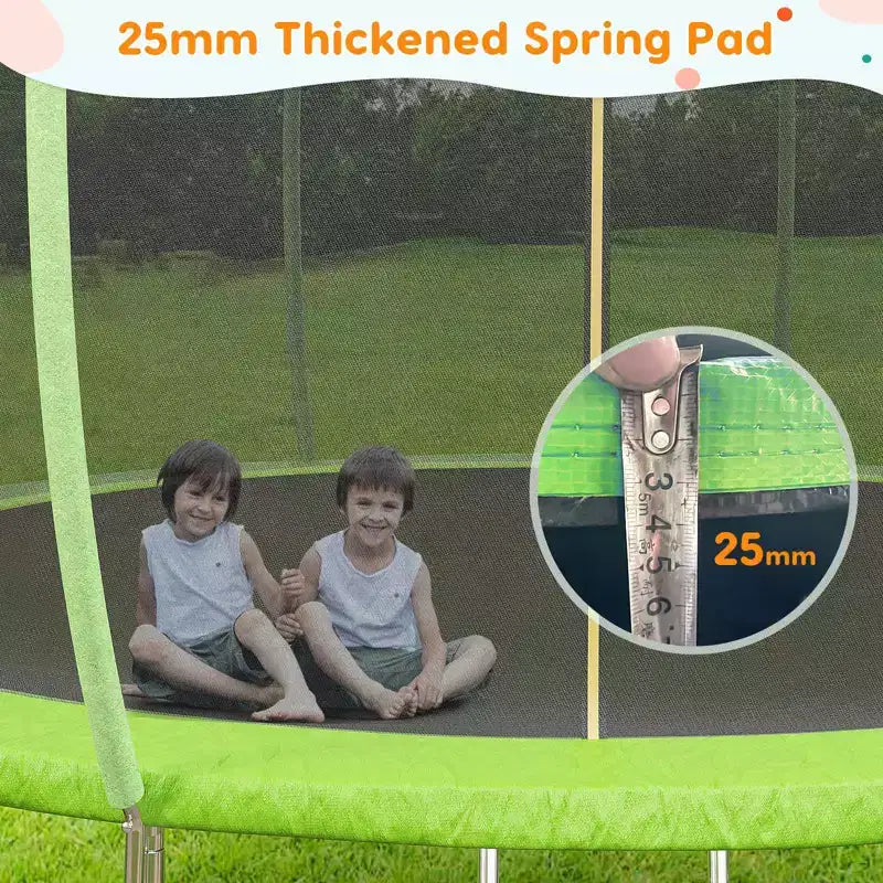 12FT Outdoor Trampoline with Safety Enclosure, 440 Lbs Capacity, ASTM Certified, No-Gap Net for Kids and Adults