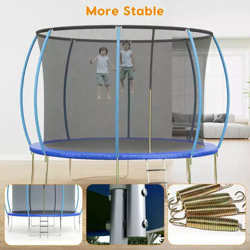 12FT Outdoor Trampoline with Safety Enclosure, 440 Lbs Capacity, ASTM Certified, No-Gap Net for Kids and Adults