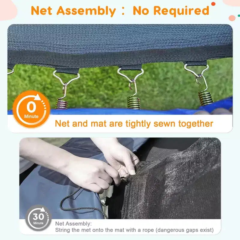 12FT Outdoor Trampoline with Safety Enclosure, 440 Lbs Capacity, ASTM Certified, No-Gap Net for Kids and Adults