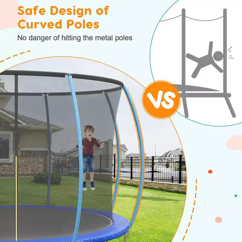 12FT Outdoor Trampoline with Safety Enclosure, 440 Lbs Capacity, ASTM Certified, No-Gap Net for Kids and Adults