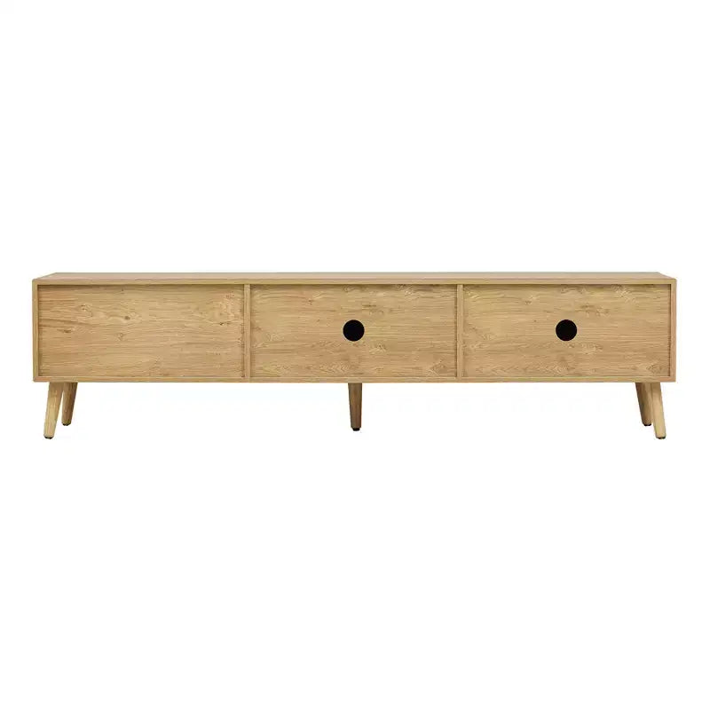 Boho TV Stand with Drawers for 75 inch TV, Wood TV Storage Cabinet Table with Solid Wood Legs for Living Room, Natural