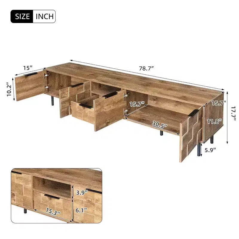 Farmhouse TV Stand with Drawers for 75-Inch TVs, Wood Storage Cabinet with Doors and Solid Wood Legs for Living Room, Natural