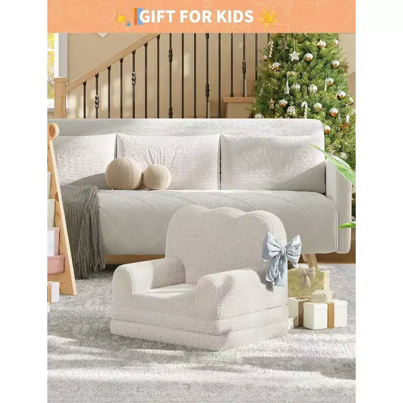 2-in-1 Kids Convertible Sofa Chair, Soft Teddy Fleece, Folds Out to lounger or Bed,Perfect for Playroom, Nursery, or as a Birthday Gift