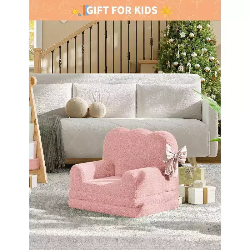 2-in-1 Kids Convertible Sofa Chair, Soft Teddy Fleece, Folds Out to lounger or Bed,Perfect for Playroom, Nursery, or as a Birthday Gift