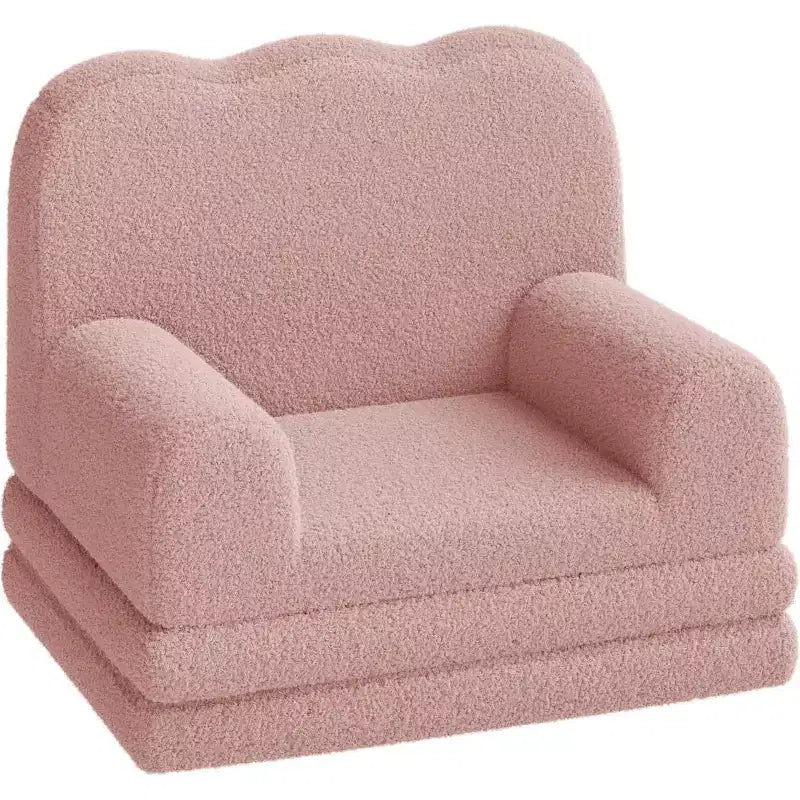 2-in-1 Kids Convertible Sofa Chair, Soft Teddy Fleece, Folds Out to lounger or Bed,Perfect for Playroom, Nursery, or as a Birthday Gift