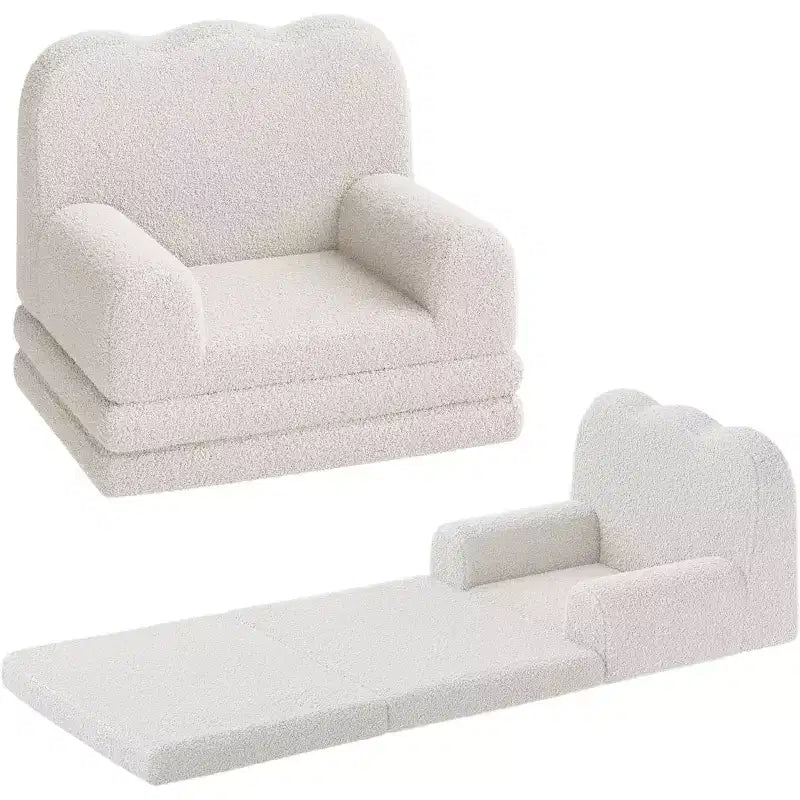 2-in-1 Kids Convertible Sofa Chair, Soft Teddy Fleece, Folds Out to lounger or Bed,Perfect for Playroom, Nursery, or as a Birthday Gift