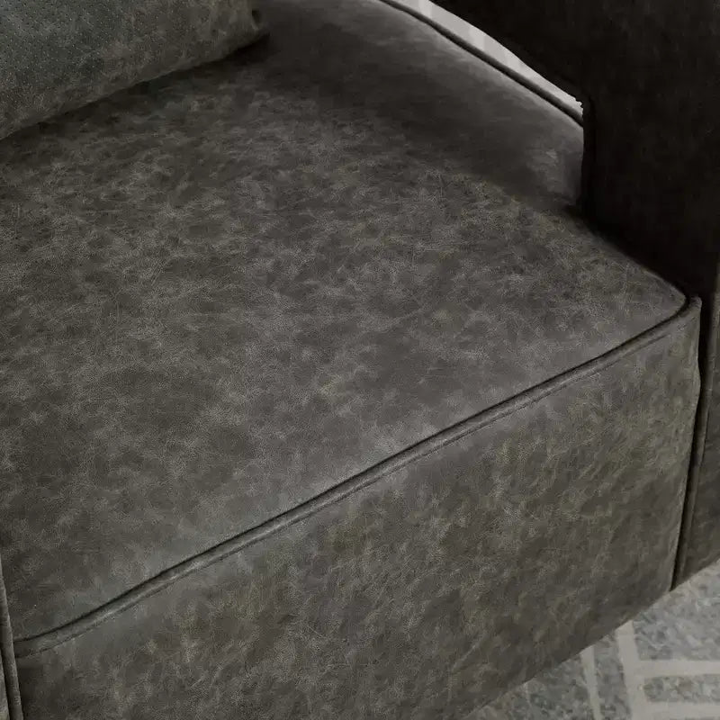 29.1-Inch Swivel Accent Barrel Chair, Upholstered Faux Leather Club Chair with Weathered Rubberwood Base for Living Room and Office