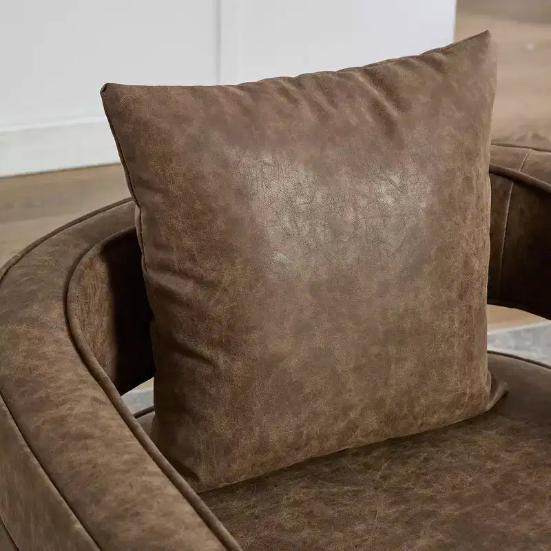 29.1-Inch Swivel Accent Barrel Chair, Upholstered Faux Leather Club Chair with Weathered Rubberwood Base for Living Room and Office