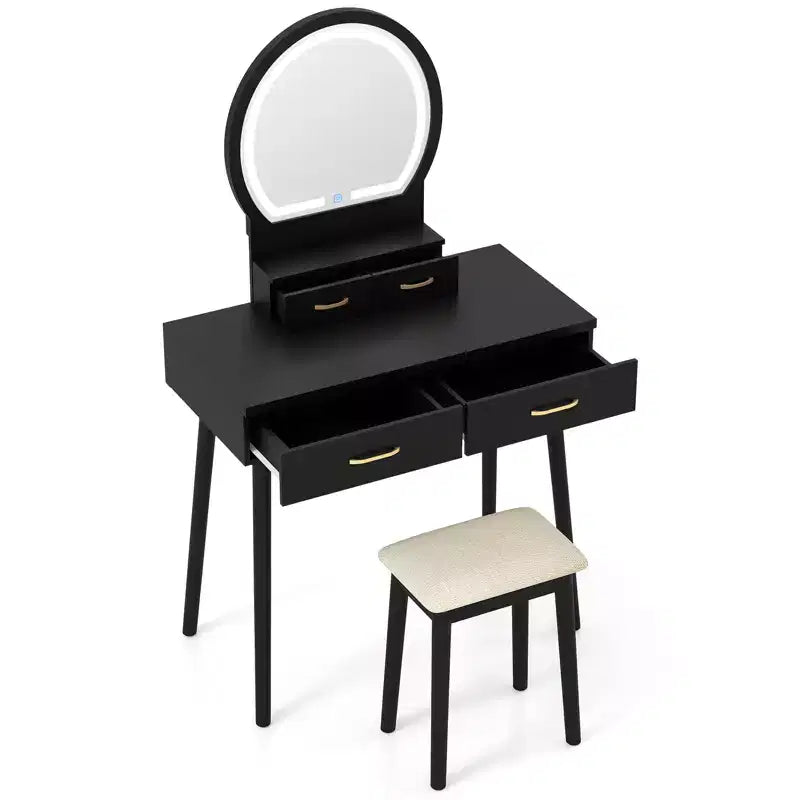 Vanity Desk with Lighted Mirror, 10 LED Bulbs and 4 Drawers for Bedroom White
