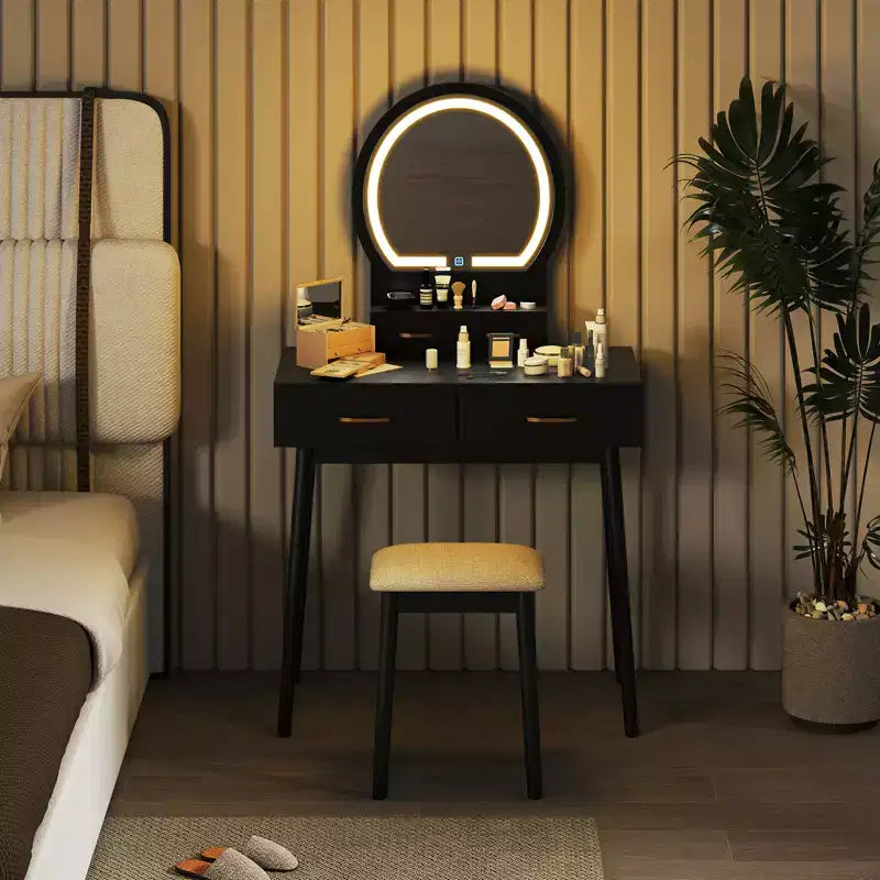 Vanity Desk with Lighted Mirror, 10 LED Bulbs and 4 Drawers for Bedroom White