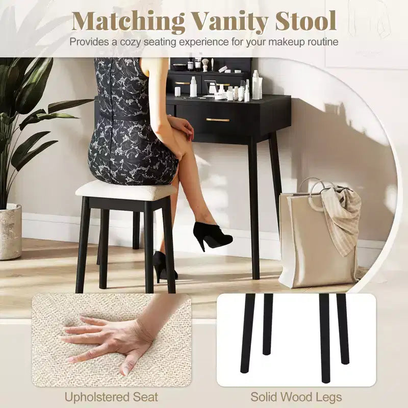 Vanity Desk with Lighted Mirror, 10 LED Bulbs and 4 Drawers for Bedroom White