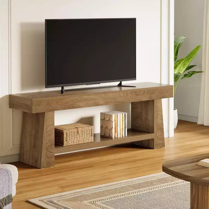 63-Inch TV Stand for 55/60/65/70-Inch TVs, 2-Tier Wooden Entertainment Center for Living Room and Bedroom