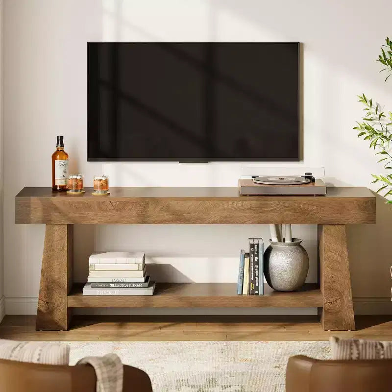 63-Inch TV Stand for 55/60/65/70-Inch TVs, 2-Tier Wooden Entertainment Center for Living Room and Bedroom