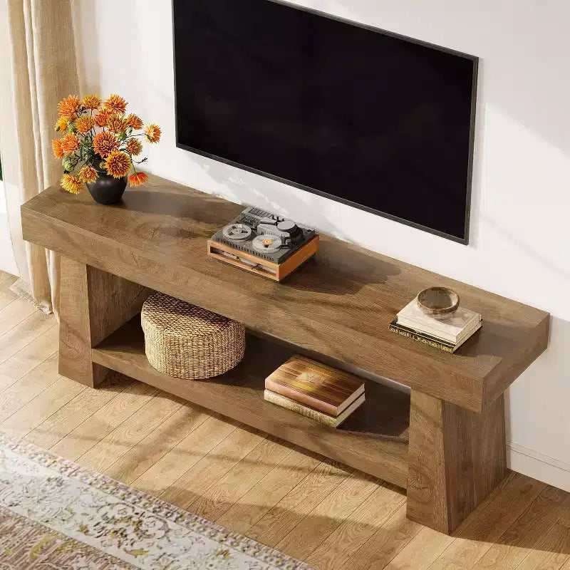 63-Inch TV Stand for 55/60/65/70-Inch TVs, 2-Tier Wooden Entertainment Center for Living Room and Bedroom