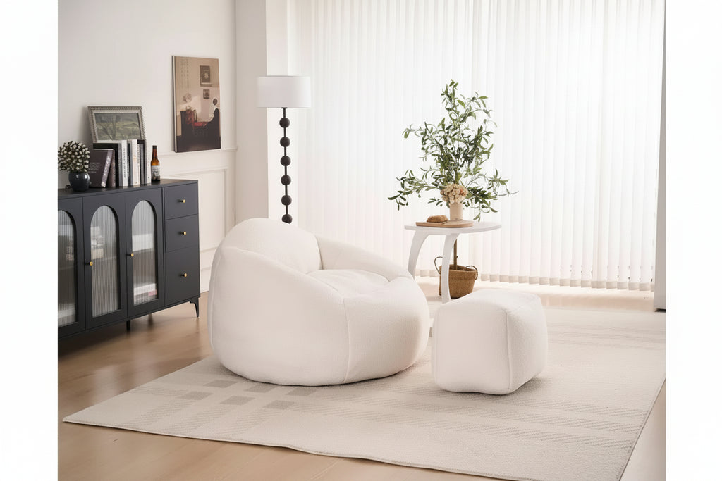 Chenille Bean Bag Chair Lazy Floor Sofa Chair with Foam Filling for Adults and Kids Living Room