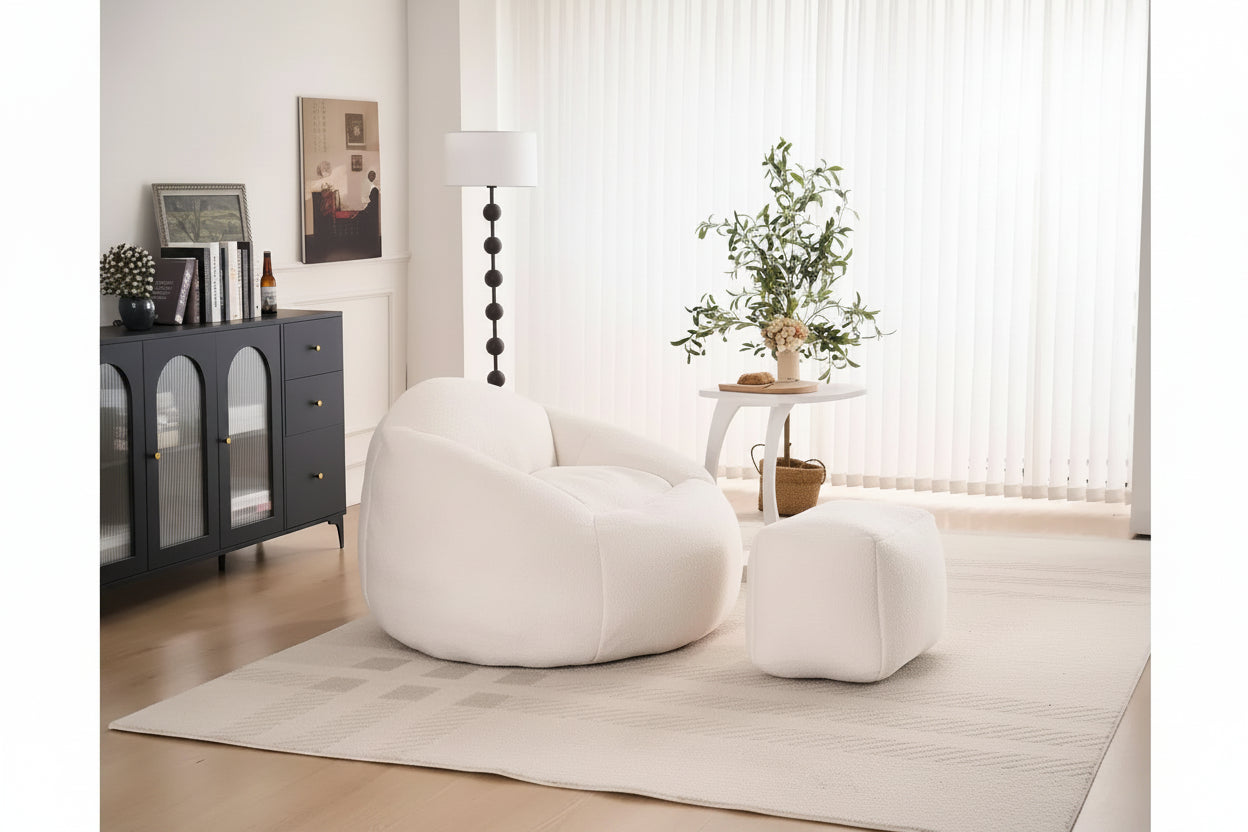 Chenille Bean Bag Chair Lazy Floor Sofa Chair with Foam Filling for Adults and Kids Living Room