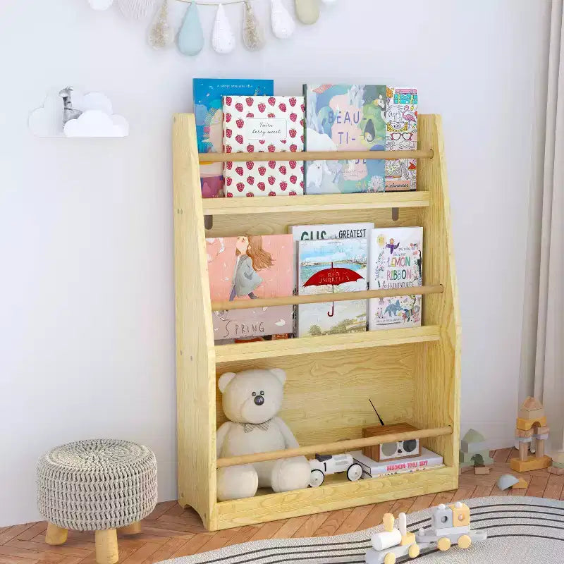3 Tier Kids Book Shelf and Book Rack for Bedrooms and Playrooms Natural