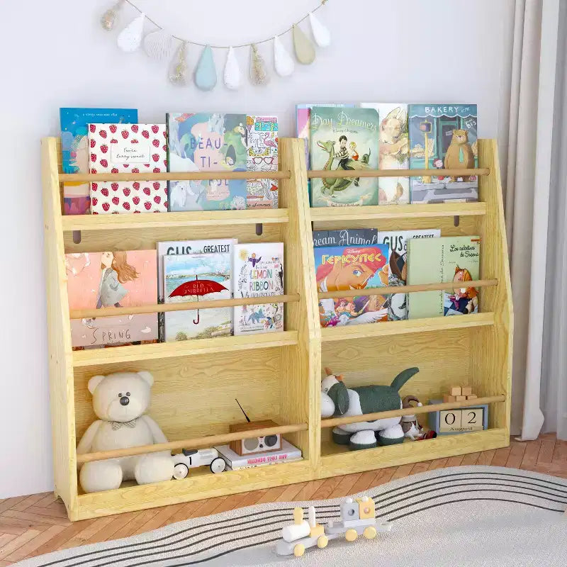 3 Tier Kids Book Shelf and Book Rack for Bedrooms and Playrooms Natural