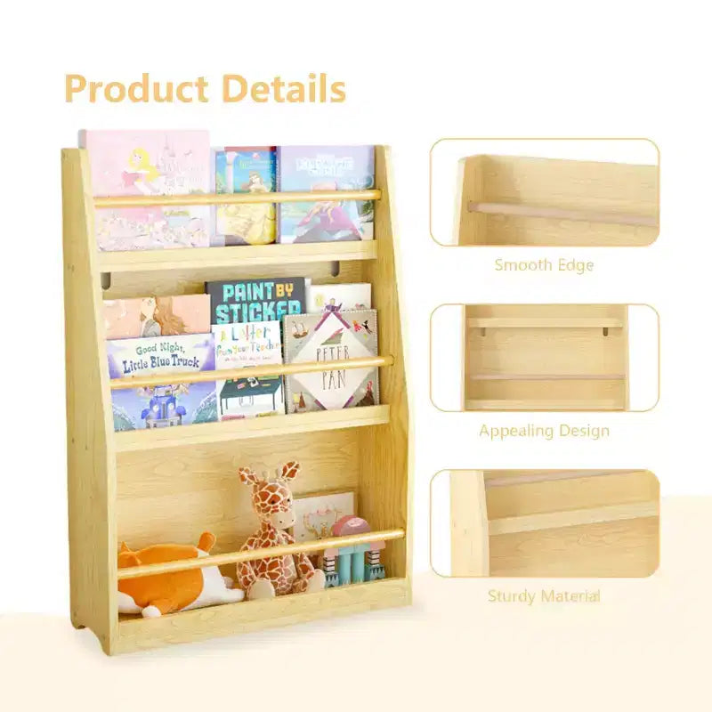 3 Tier Kids Book Shelf and Book Rack for Bedrooms and Playrooms Natural