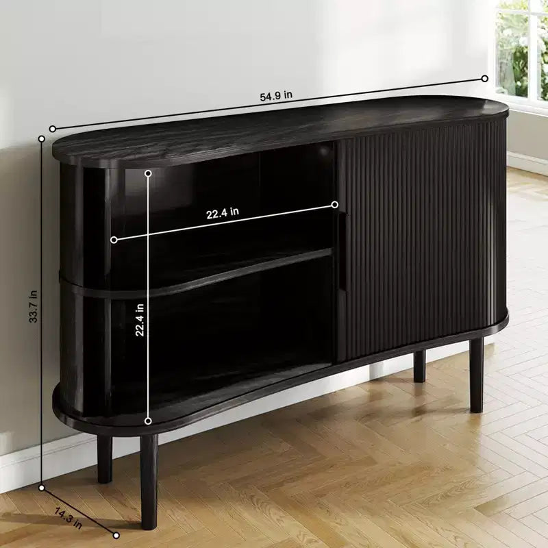 Storage Sideboard 1.4M Long Curved MDF Modern Buffet Cabinet with Doors for Kitchen Living Room Bedroom Black