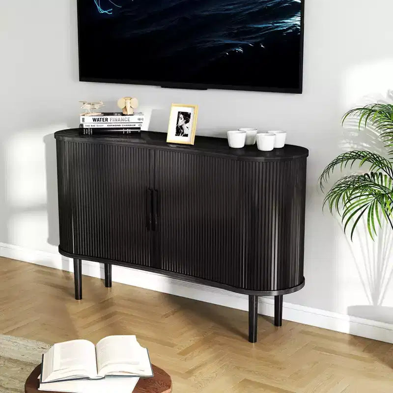 Storage Sideboard 1.4M Long Curved MDF Modern Buffet Cabinet with Doors for Kitchen Living Room Bedroom Black