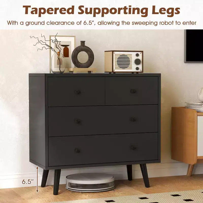 4 Drawer Dresser for Bedroom Wide Chest of Drawers with Metal Guide Rails Teak & Black/Walnut/Natural