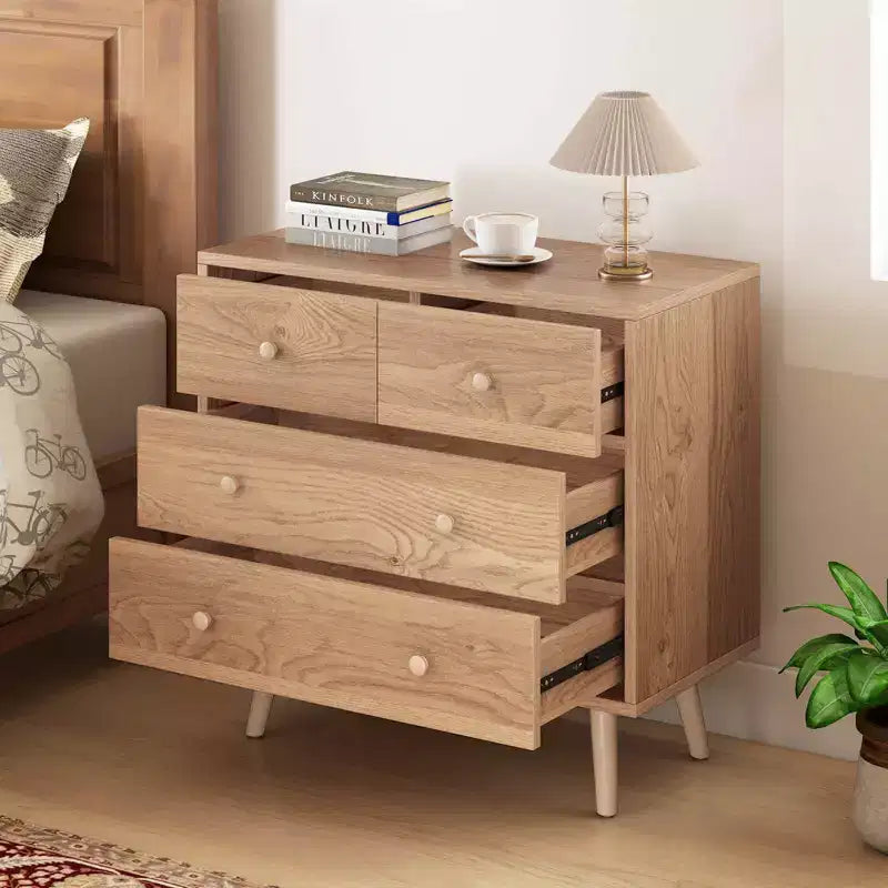 4 Drawer Dresser for Bedroom Wide Chest of Drawers with Metal Guide Rails Teak & Black/Walnut/Natural