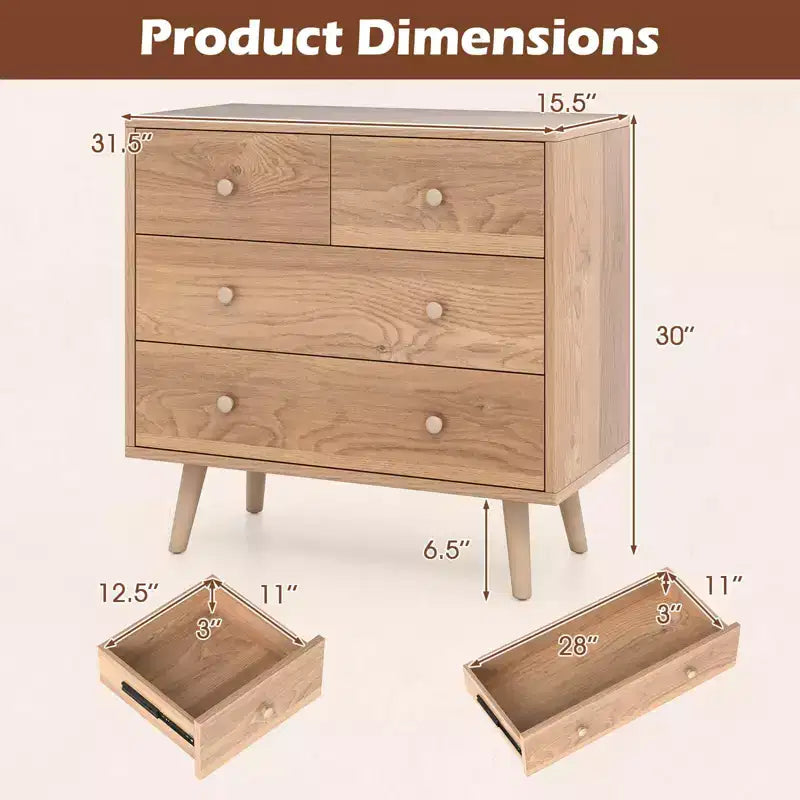 4 Drawer Dresser for Bedroom Wide Chest of Drawers with Metal Guide Rails Teak & Black/Walnut/Natural