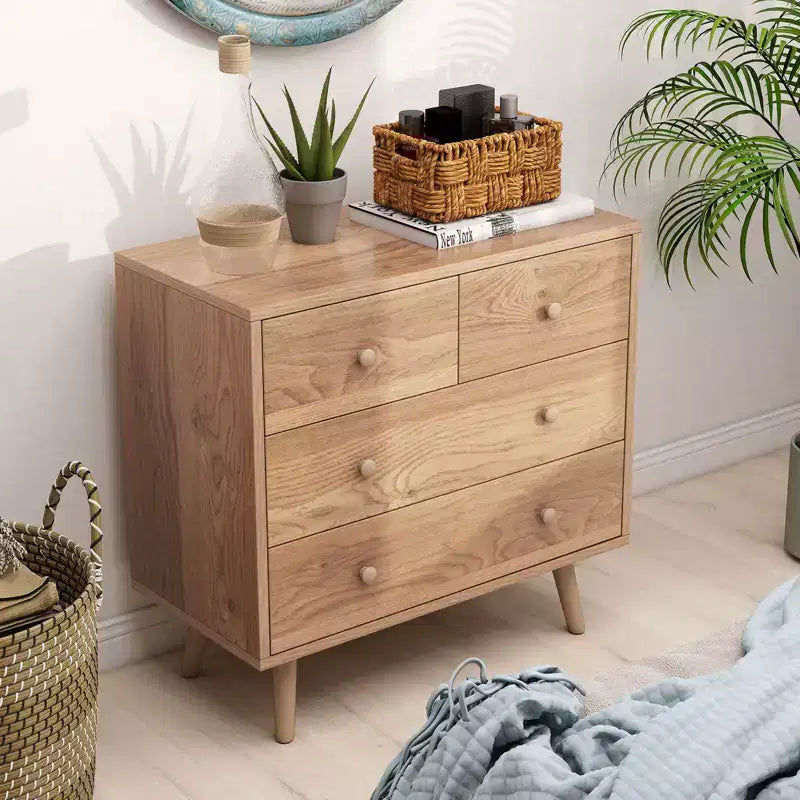 4 Drawer Dresser for Bedroom Wide Chest of Drawers with Metal Guide Rails Teak & Black/Walnut/Natural