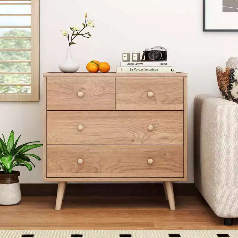 4 Drawer Dresser for Bedroom Wide Chest of Drawers with Metal Guide Rails Teak & Black/Walnut/Natural