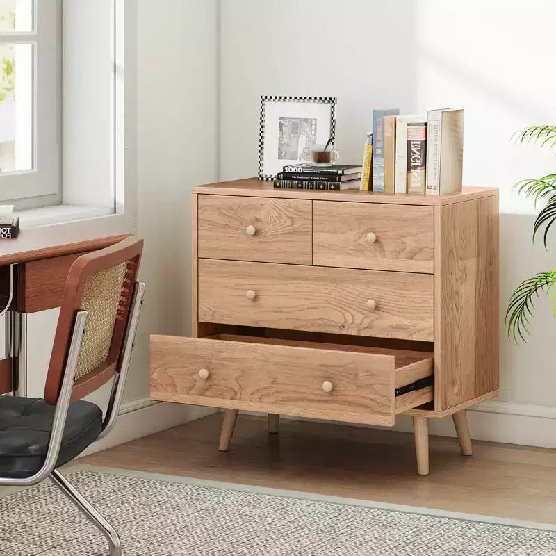 4 Drawer Dresser for Bedroom Wide Chest of Drawers with Metal Guide Rails Teak & Black/Walnut/Natural