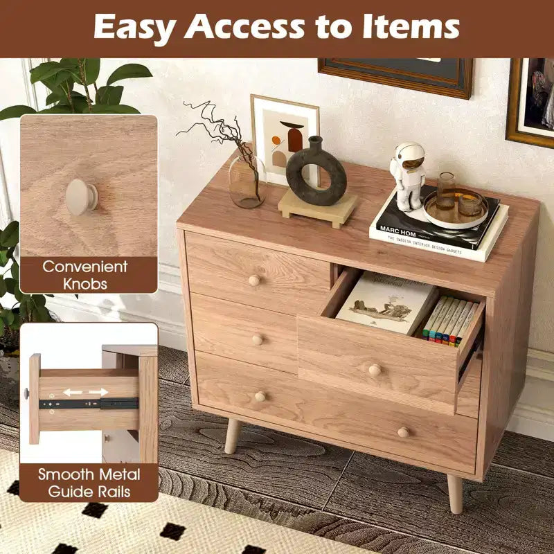 4 Drawer Dresser for Bedroom Wide Chest of Drawers with Metal Guide Rails Teak & Black/Walnut/Natural