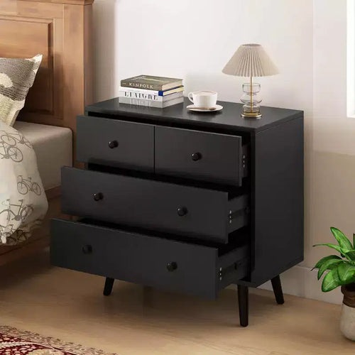 4 Drawer Dresser for Bedroom Wide Chest of Drawers with Metal Guide Rails Teak & Black/Walnut/Natural