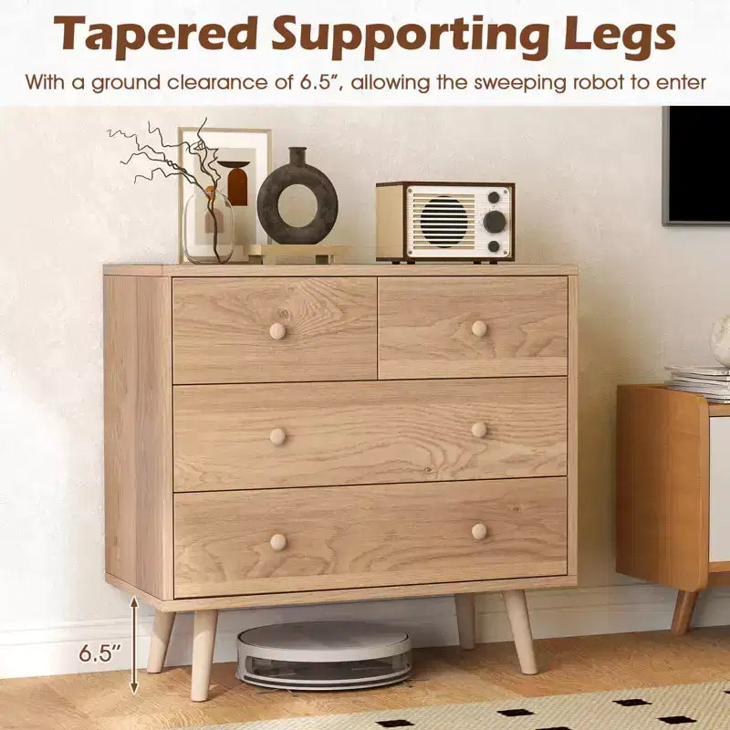 4 Drawer Dresser for Bedroom Wide Chest of Drawers with Metal Guide Rails Teak & Black/Walnut/Natural