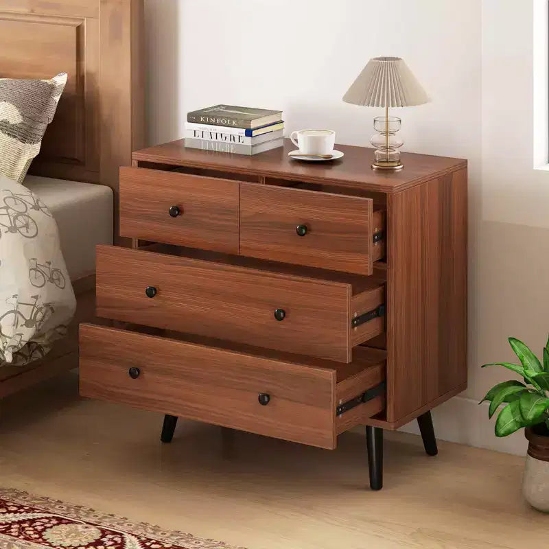4 Drawer Dresser for Bedroom Wide Chest of Drawers with Metal Guide Rails Teak & Black/Walnut/Natural