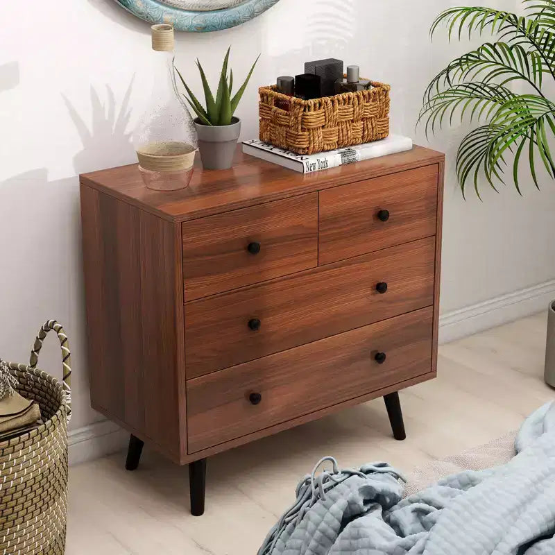 4 Drawer Dresser for Bedroom Wide Chest of Drawers with Metal Guide Rails Teak & Black/Walnut/Natural