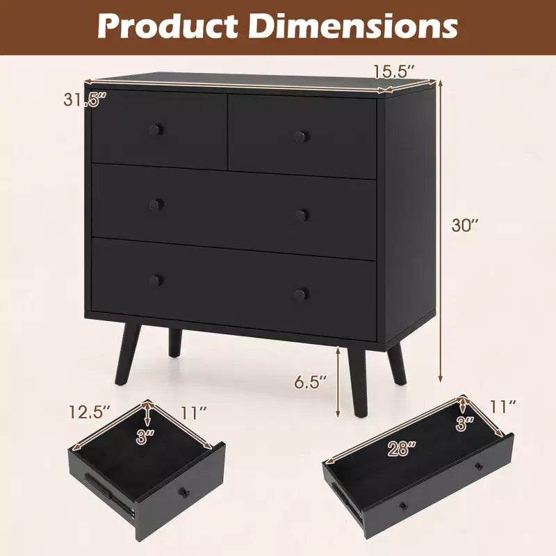 4 Drawer Dresser for Bedroom Wide Chest of Drawers with Metal Guide Rails Teak & Black/Walnut/Natural
